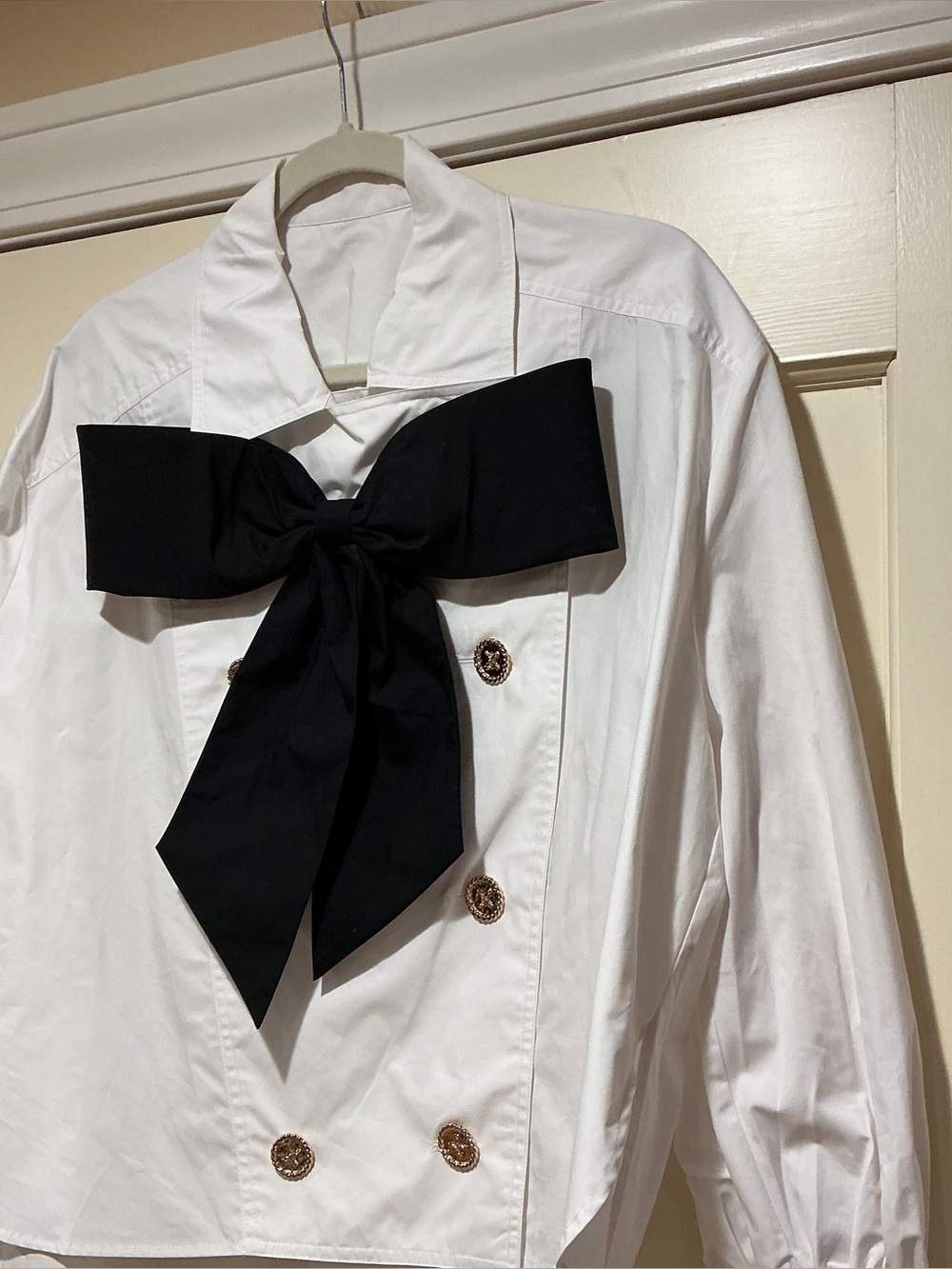 NWOT Edward Achour White Long Sleeve Shirt with Bow, Size FR 38 - Picture 2 of 7